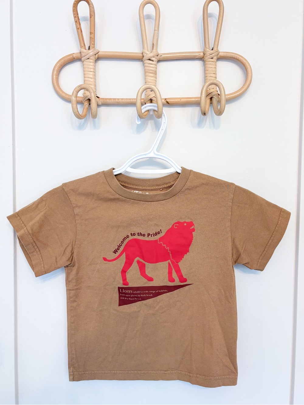 Uniqlo Tan Kids Short Sleeve Tee with Red Lion Graphic
